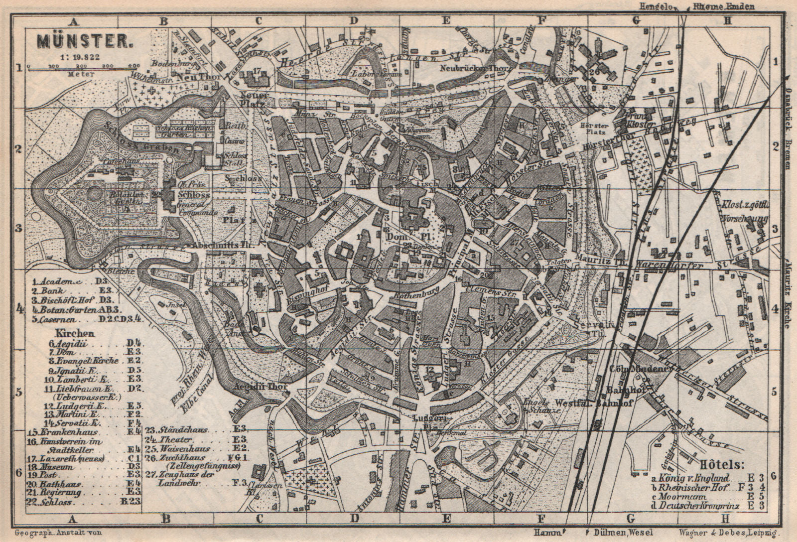 MÜNSTER antique town city stadtplan. Northrhine-Westfalia karte 1886 old map